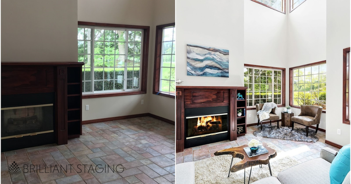 Before and After Staging a Vacant Home in the Living Room area
