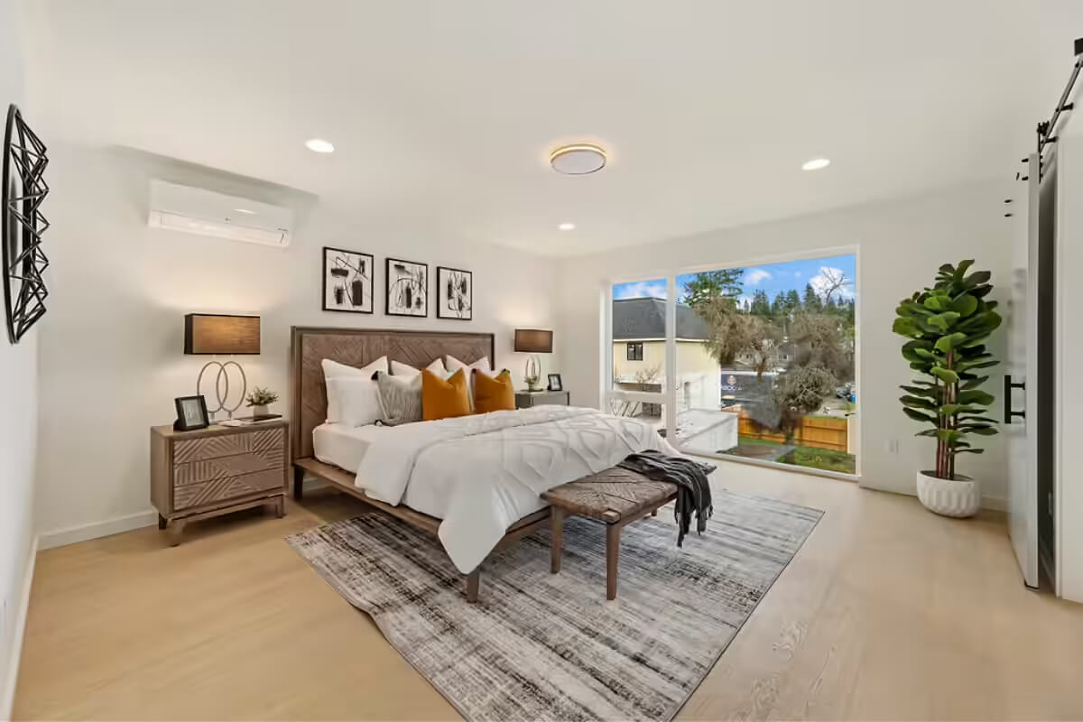 nothing beats a minimalist yet perfect staging for your master bedroom - vacant home staging